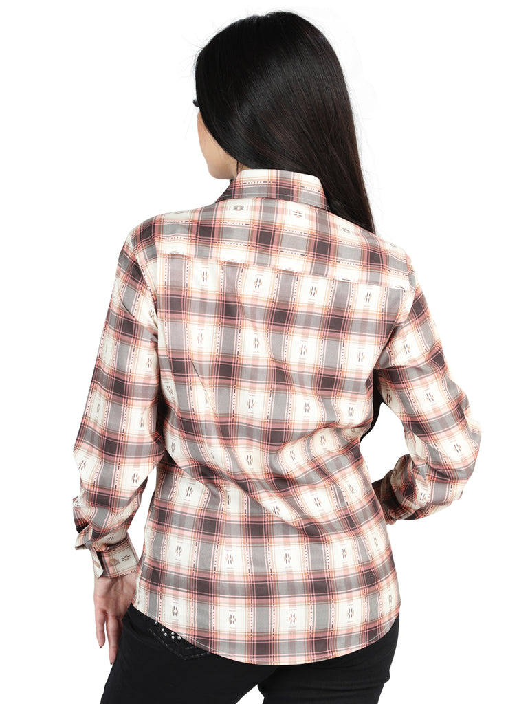 Camisa Vaquera de Mujer El Señor de los Cielos Manga Larga Casual en 97% Poliéster 3% Spandex Color Naranja/Beige 44716