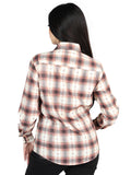 Camisa Vaquera de Mujer El Señor de los Cielos Manga Larga Casual en 97% Poliéster 3% Spandex Color Naranja/Beige 44716