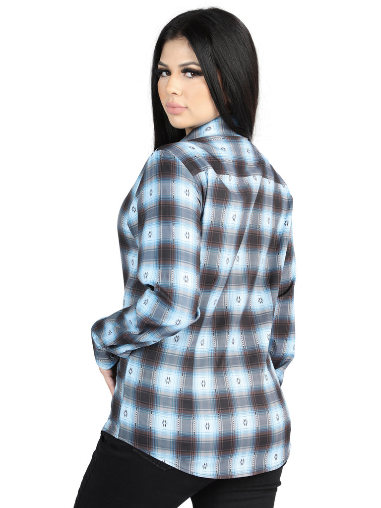 Camisa Vaquera de Mujer El Señor de los Cielos Manga Larga Casual en 97% Poliéster 3% Spandex Color Negro/Beige 44719