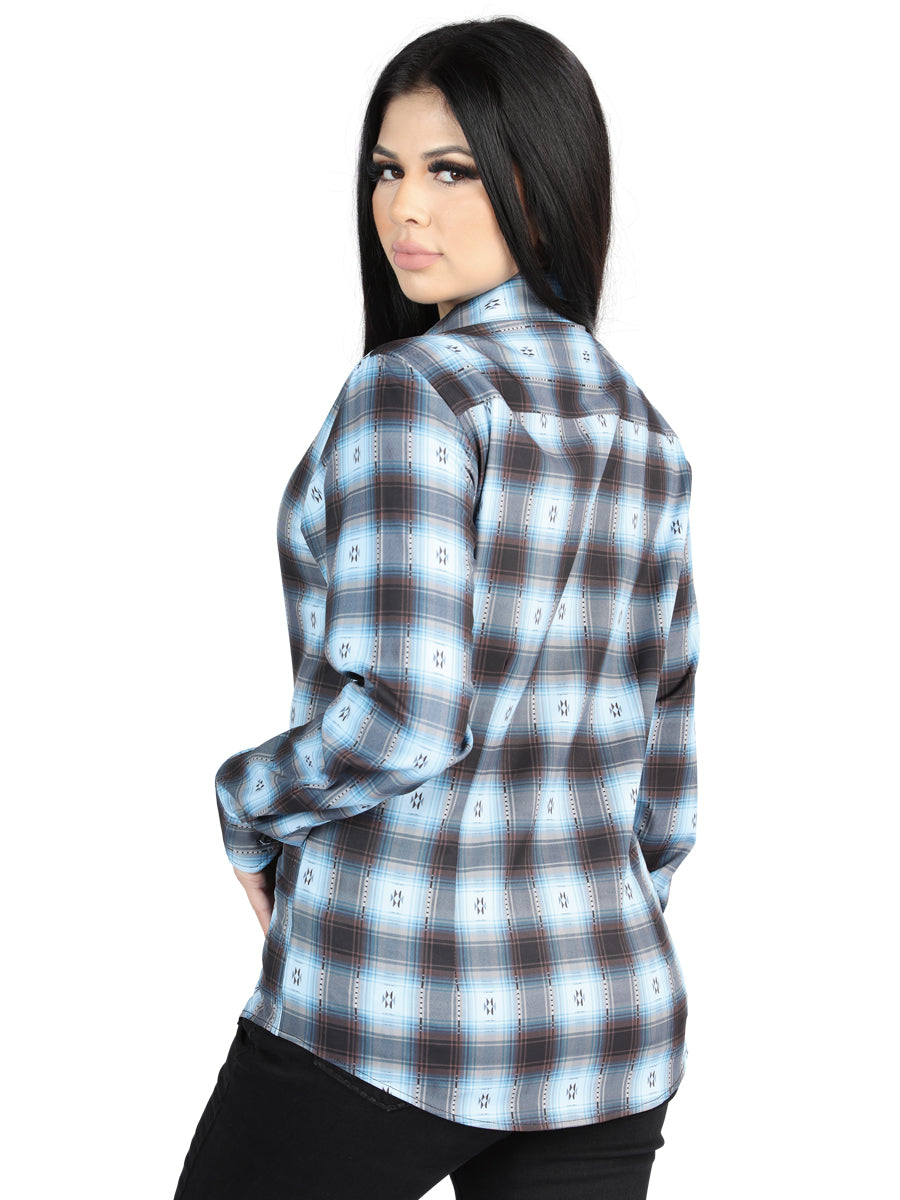 Camisa Vaquera de Mujer El Señor de los Cielos Manga Larga Casual en 97% Poliéster 3% Spandex Color Negro/Beige 44719