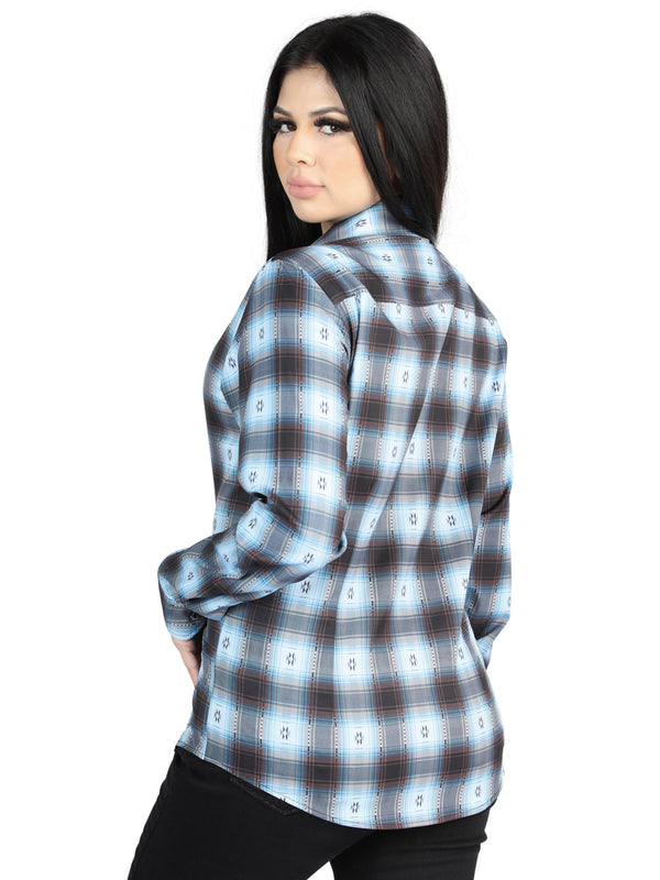 Camisa Vaquera de Mujer El Señor de los Cielos Manga Larga Casual en 97% Poliéster 3% Spandex Color Negro/Beige 44719