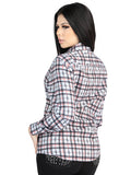 Camisa Vaquera de Mujer El Señor de los Cielos Manga Larga Casual en 97% Poliéster 3% Spandex Color Negro/Blanco 44720