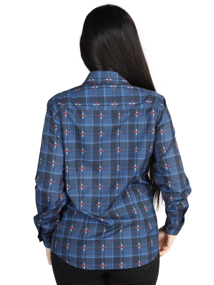 Camisa Vaquera de Mujer El Señor de los Cielos Manga Larga Casual en 97% Poliéster 3% Spandex Color Negro/Azul 44721