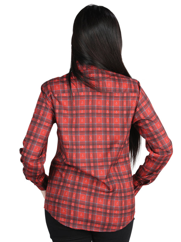 Camisa Vaquera de Mujer El Señor de los Cielos Manga Larga Casual en 97% Poliéster 3% Spandex Color Rojo 44722