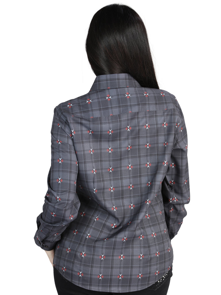 Camisa Vaquera de Mujer El Señor de los Cielos Manga Larga Casual en 97% Poliéster 3% Spandex Color Gris/Café 44725