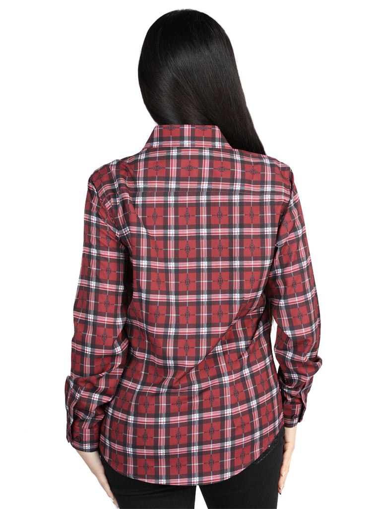 Camisa Vaquera de Mujer El Señor de los Cielos Manga Larga Casual en 97% Poliéster 3% Spandex Color Rojo/Negro 44727