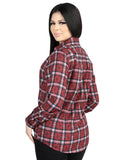 Camisa Vaquera de Mujer El Señor de los Cielos Manga Larga Casual en 97% Poliéster 3% Spandex Color Rojo/Negro 44727