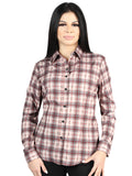 Camisa Vaquera de Mujer El Señor de los Cielos Manga Larga Casual en 97% Poliéster 3% Spandex Color Beige/Rojo 44728