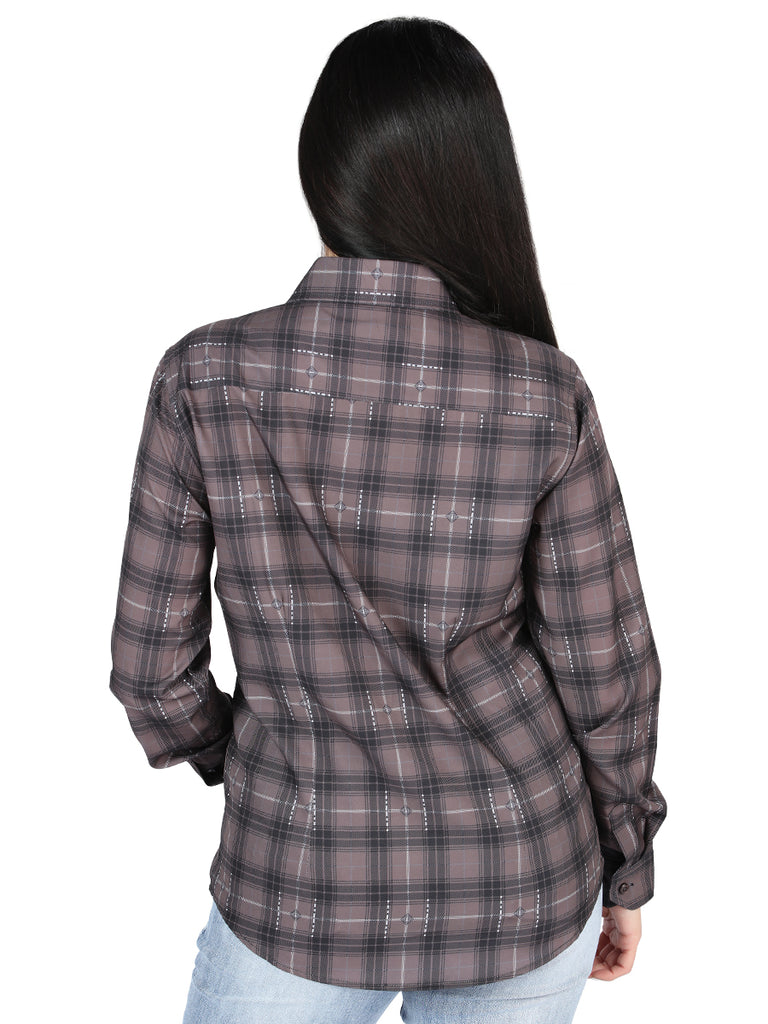 Camisa Vaquera de Mujer El Señor de los Cielos Moka/olive Manga Larga Casual en 97% Poliéster 3% Spandex 44729