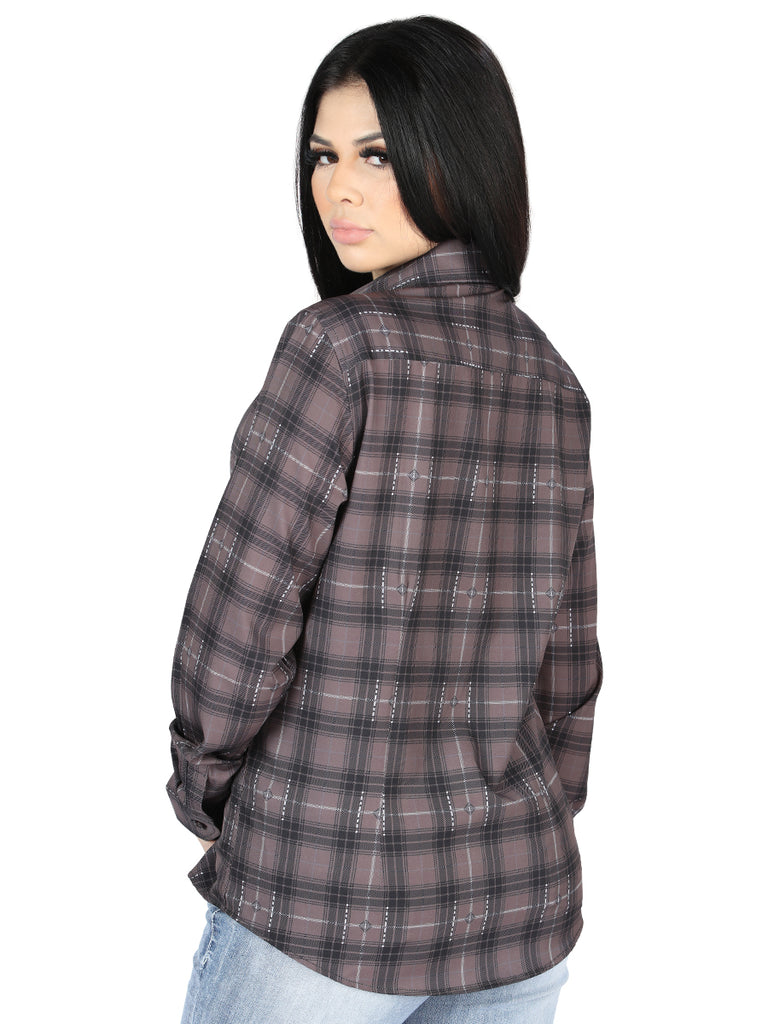 Camisa Vaquera de Mujer El Señor de los Cielos Moka/olive Manga Larga Casual en 97% Poliéster 3% Spandex 44729