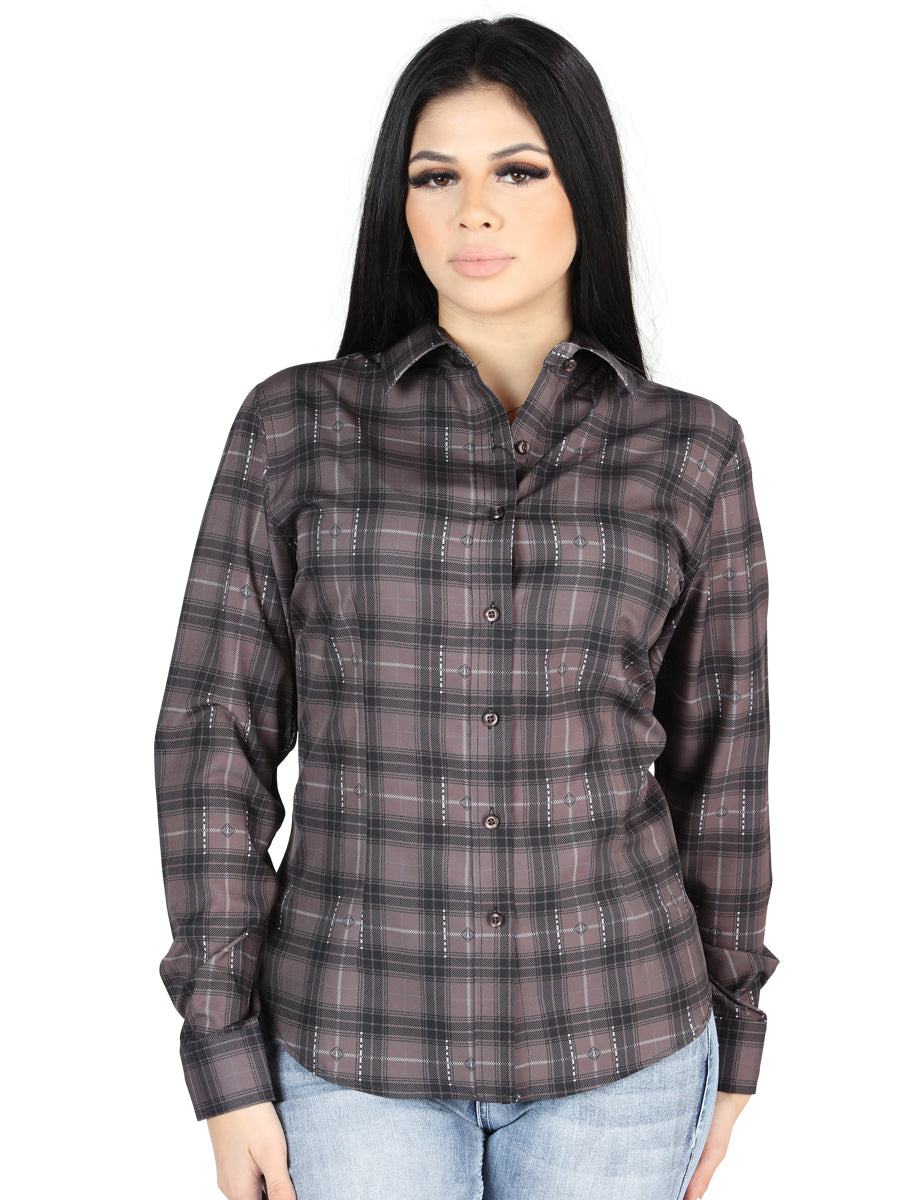 Camisa Vaquera de Mujer El Señor de los Cielos Moka/olive Manga Larga Casual en 97% Poliéster 3% Spandex 44729