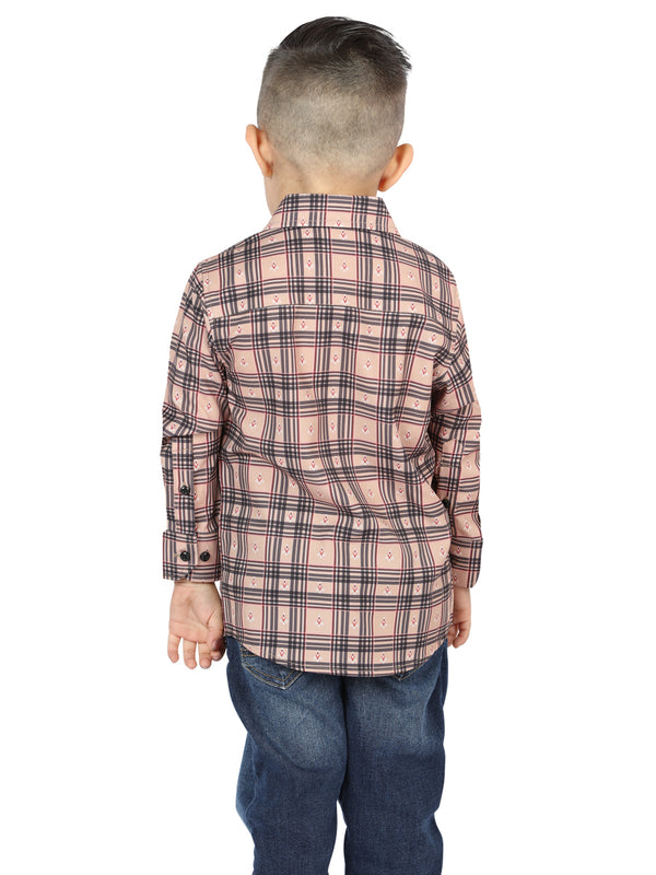 Camisa Vaquera de Niño El Señor de los Cielos Manga Larga Casual en 97% Poliéster 3% Spandex Color Beige/Negro 44731