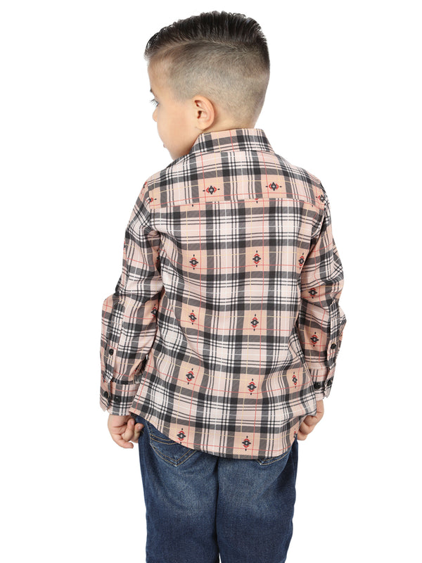 Camisa Vaquera de Niño El Señor de los Cielos Manga Larga Casual en 97% Poliéster 3% Spandex Color Beige/Negro 44732