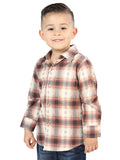 Camisa Vaquera de Niño El Señor de los Cielos Manga Larga Casual en 97% Poliéster 3% Spandex Color Naranja/Beige 44733