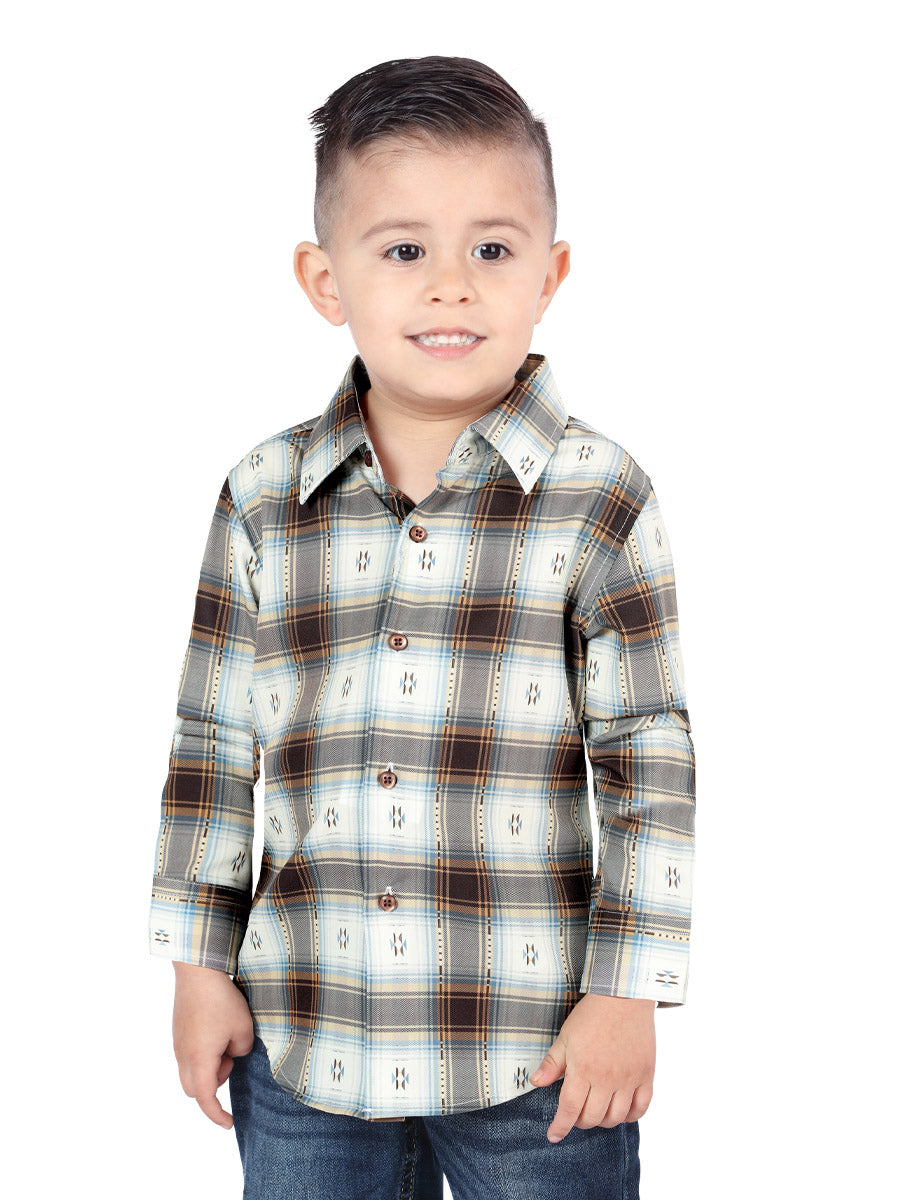 Camisa Vaquera de Niño El Señor de los Cielos Manga Larga Casual en 97% Poliéster 3% Spandex Color Café 44734