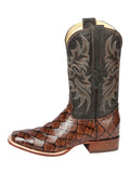Bota Vaquera Rodeo Hombre El Señor de los Cielos Piel Bovino Grabado Monster Fish Café - Modelo 44931