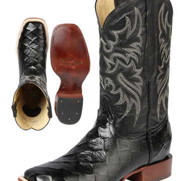 Bota Vaquera Hombre El Señor de los Cielos Piel Bovino Grabado Monster Fish Negro - Modelo 44932