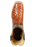 Bota Vaquera Rodeo Hombre El Señor de los Cielos Piel Bovino Grabado Avestruz Cognac - Modelo 44936