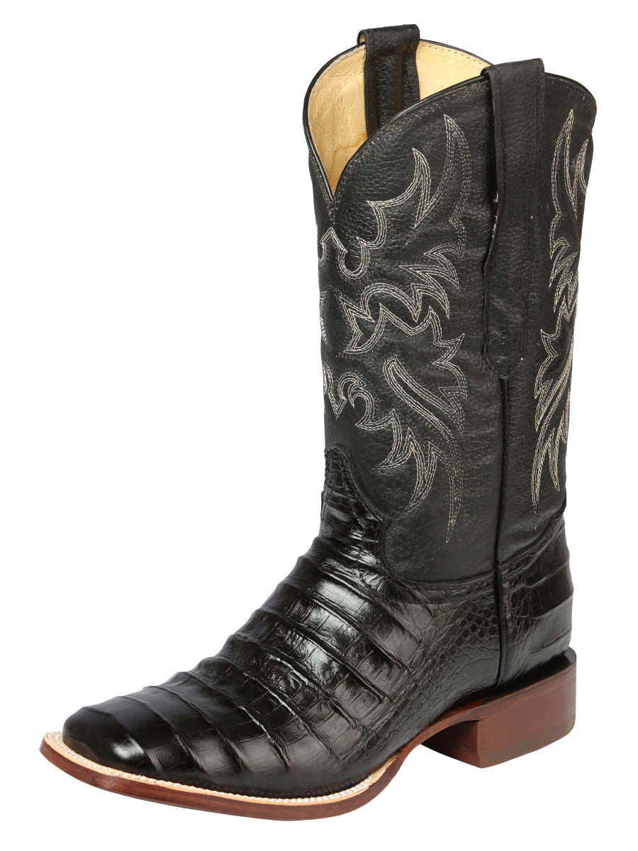 Bota Vaquera Rodeo Hombre El Señor de los Cielos Piel Bovino Grabado Cocodrilo Negro - Modelo 44938