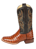 Bota Vaquera Rodeo Hombre El Señor de los Cielos Piel Bovino Grabado Cocodrilo Cognac - Modelo 44939