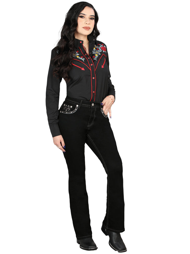 Pantalón de Mezclilla de Mujer Centenario Bootcut en Mezclilla Color Negro 45030
