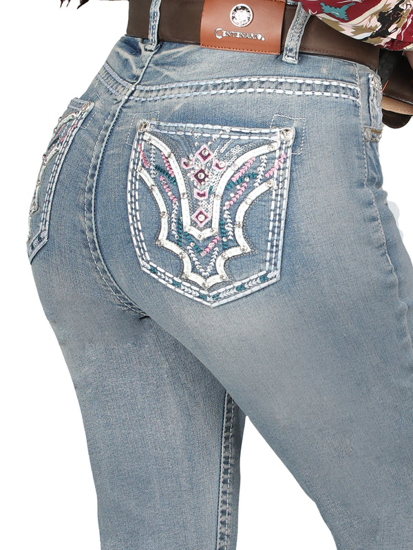 Pantalón de Mezclilla de Mujer Centenario Bootcut en Mezclilla Color Azul Claro 45033