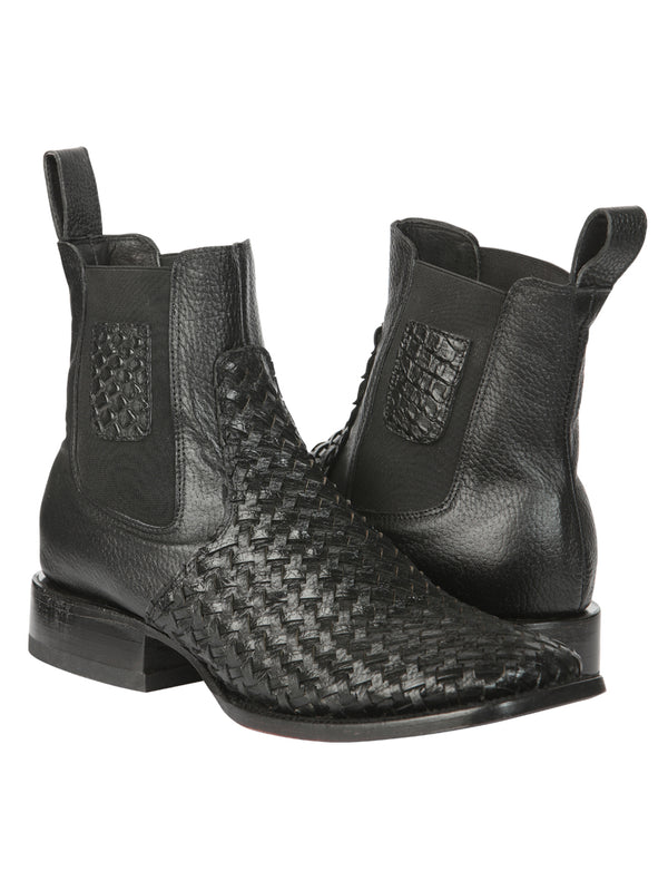 el General Caballero Rodeo Negro Petatillo Woven Tobillo Botas 45181