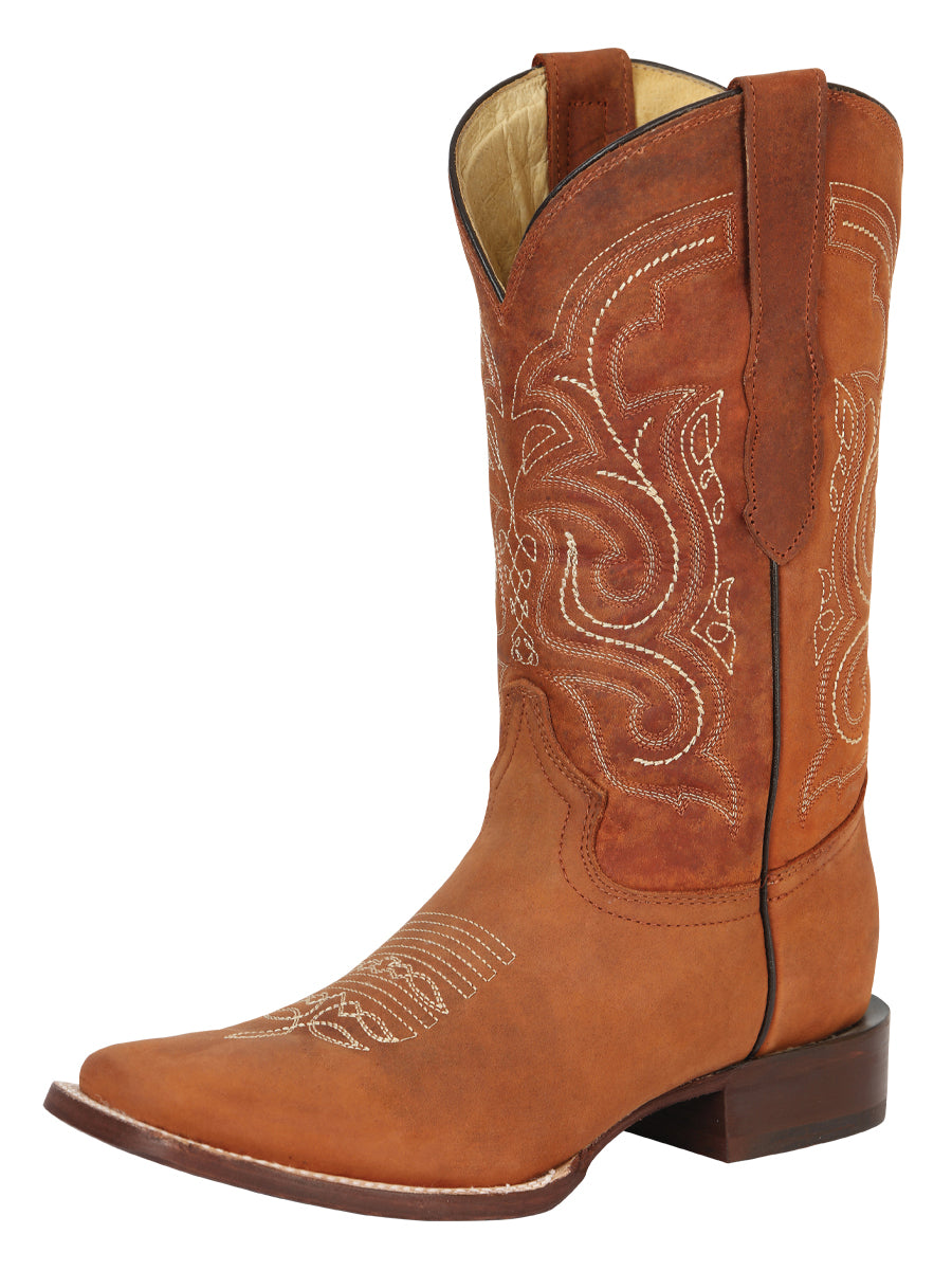 Bota Vaquera Rodeo Hombre El General Piel Crazy Bovino Cognac - Modelo 45208