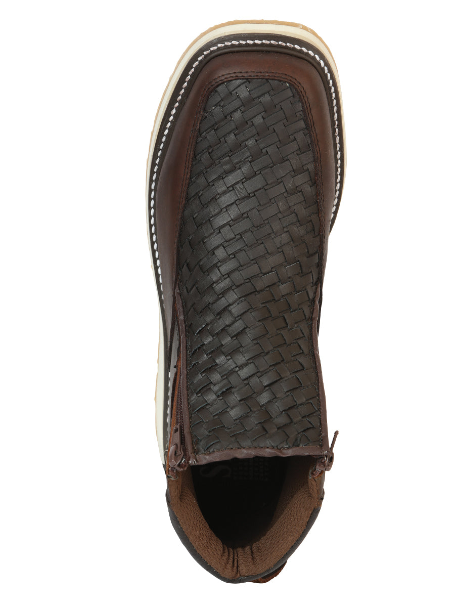 Sefeni Caballero Double Zipper Zapato Loco Piel - Choco 45395