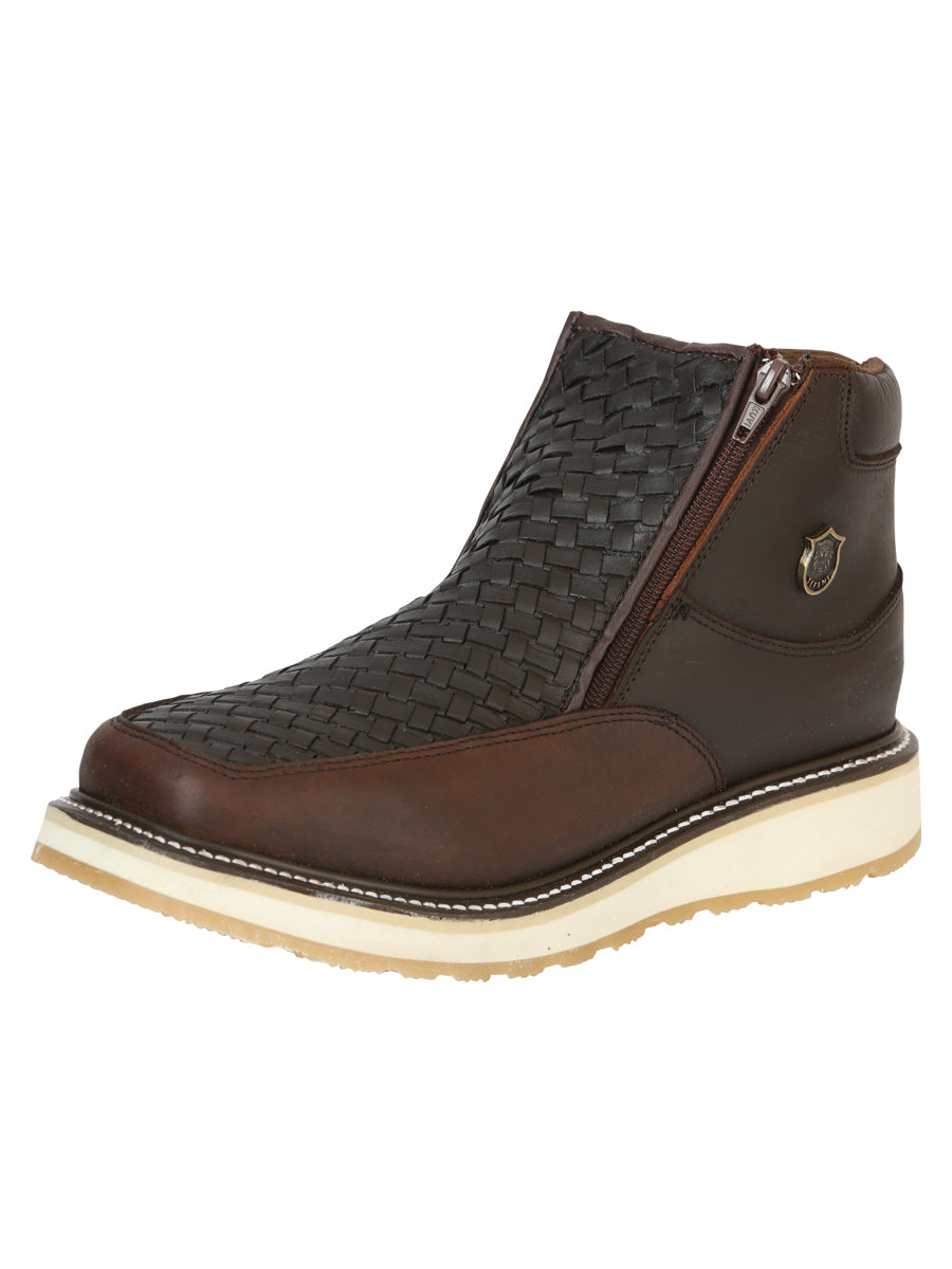 Sefeni Caballero Double Zipper Zapato Loco Piel - Choco 45395