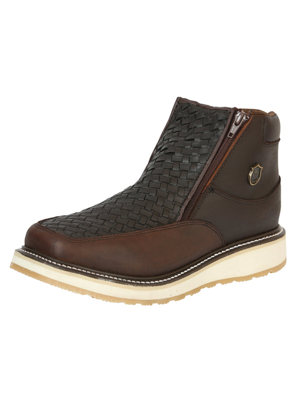 Sefeni Caballero Double Zipper Zapato Loco Piel - Choco 45395