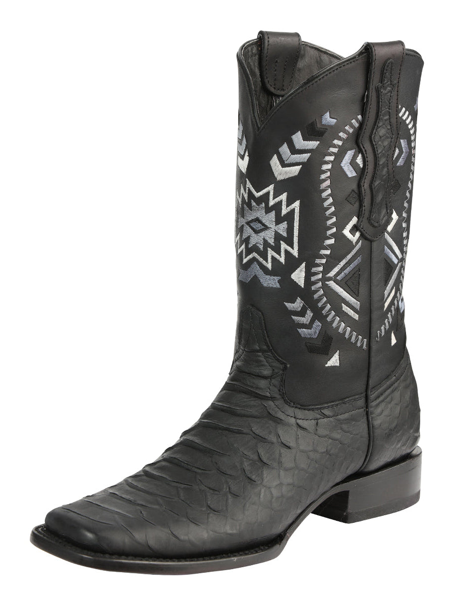Bota Vaquera Rodeo Hombre El General Piel Bovino Grabado Pitón Negro - Modelo 45398