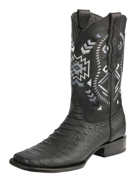 Bota Vaquera Rodeo Hombre El General Piel Bovino Grabado Pitón Negro - Modelo 45398