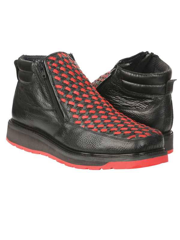 el General Caballero Tobillo Botas con Zipper - Negro/rojo Petatillo Piel 45402