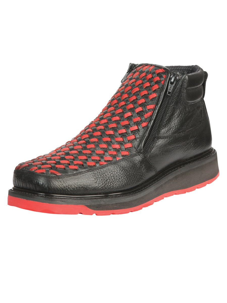 Botín Vaquero de Hombre El General Tobillo Trabajo en Piel Color Negro/Rojo 45402