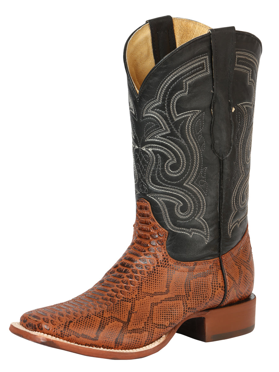 Bota Vaquera Rodeo Hombre El General Piel Bovino Grabado Pitón Cognac - Modelo 45435