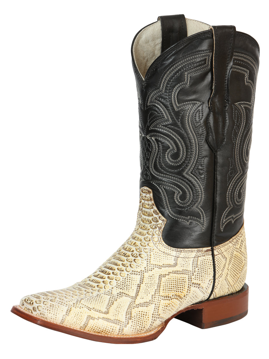 Bota Vaquera Rodeo Hombre El General Piel Bovino Grabado Pitón Natural - Modelo 45436
