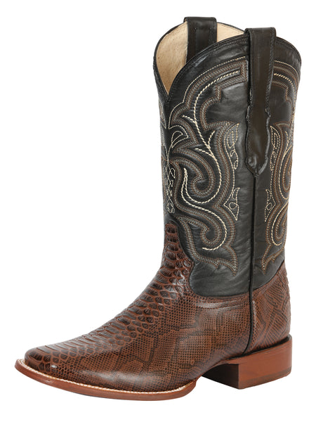 Bota Vaquera Rodeo Hombre El General Piel Bovino Grabado Pitón Café - Modelo 45437