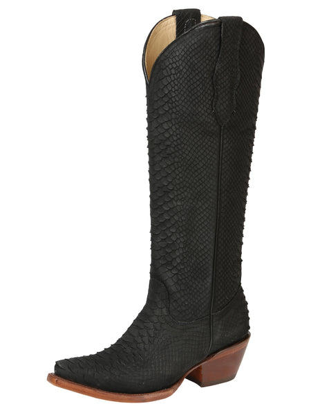 Bota Vaquera Mujer El General Piel Bovino Grabado Pitón Negro - Modelo 45791