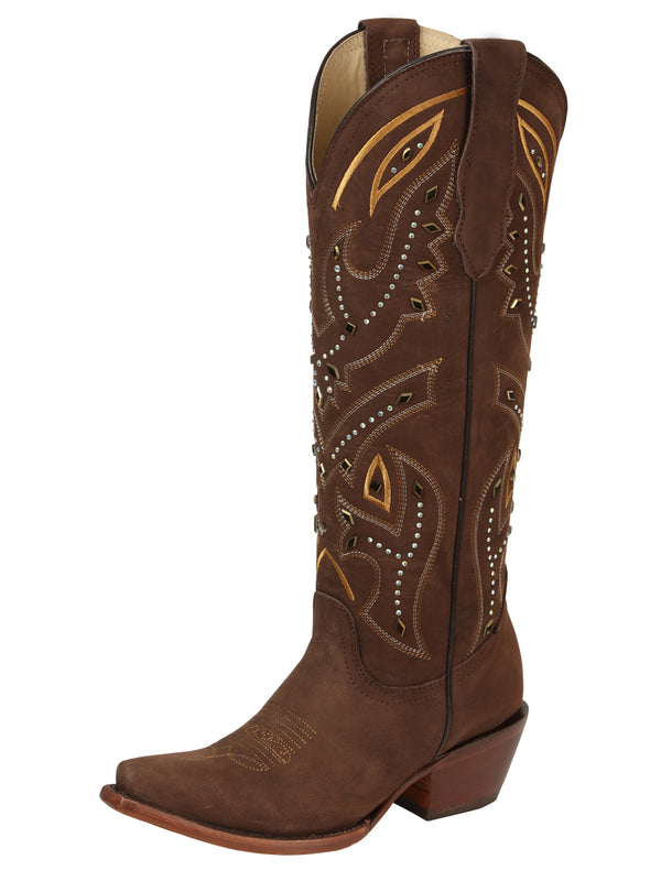 el General Dama Bordado Vaquero Botas - Café 45792