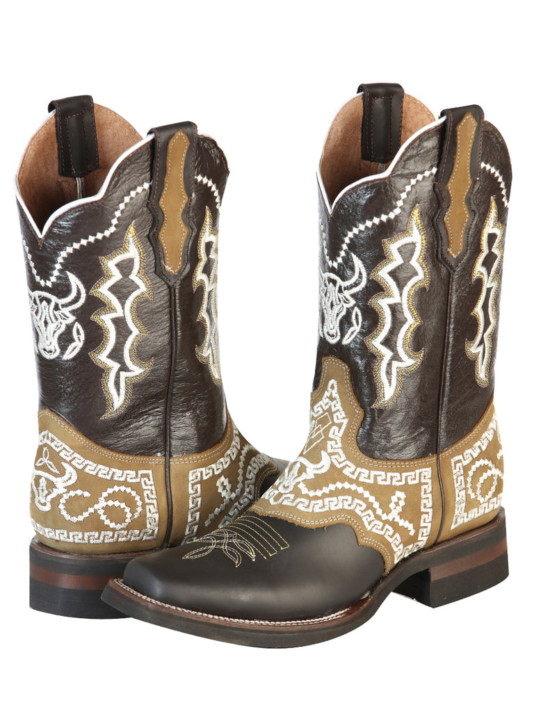 Bota Vaquera de Hombre El General Bordada Rodeo en Piel Crazy Color Chocolate 51110