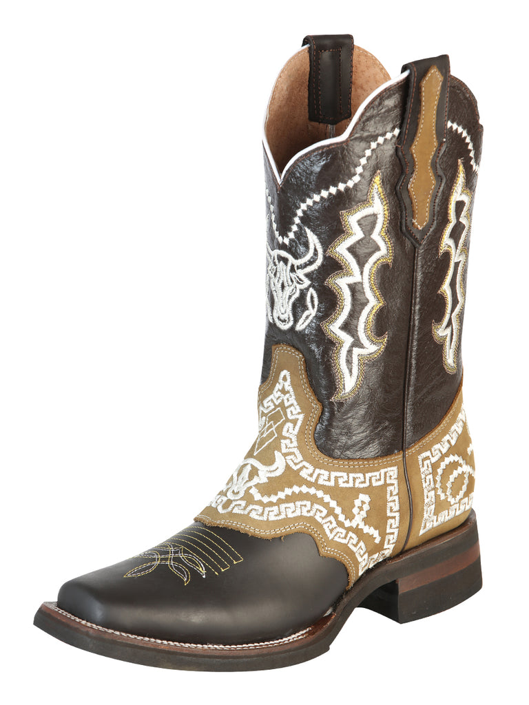Bota Vaquera de Hombre El General Bordada Rodeo en Piel Crazy Color Chocolate 51110