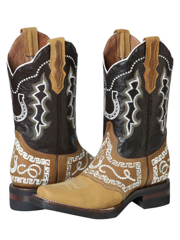 Bota Vaquera de Hombre El General Bordada Rodeo en Piel Nobuck Color Miel 51111