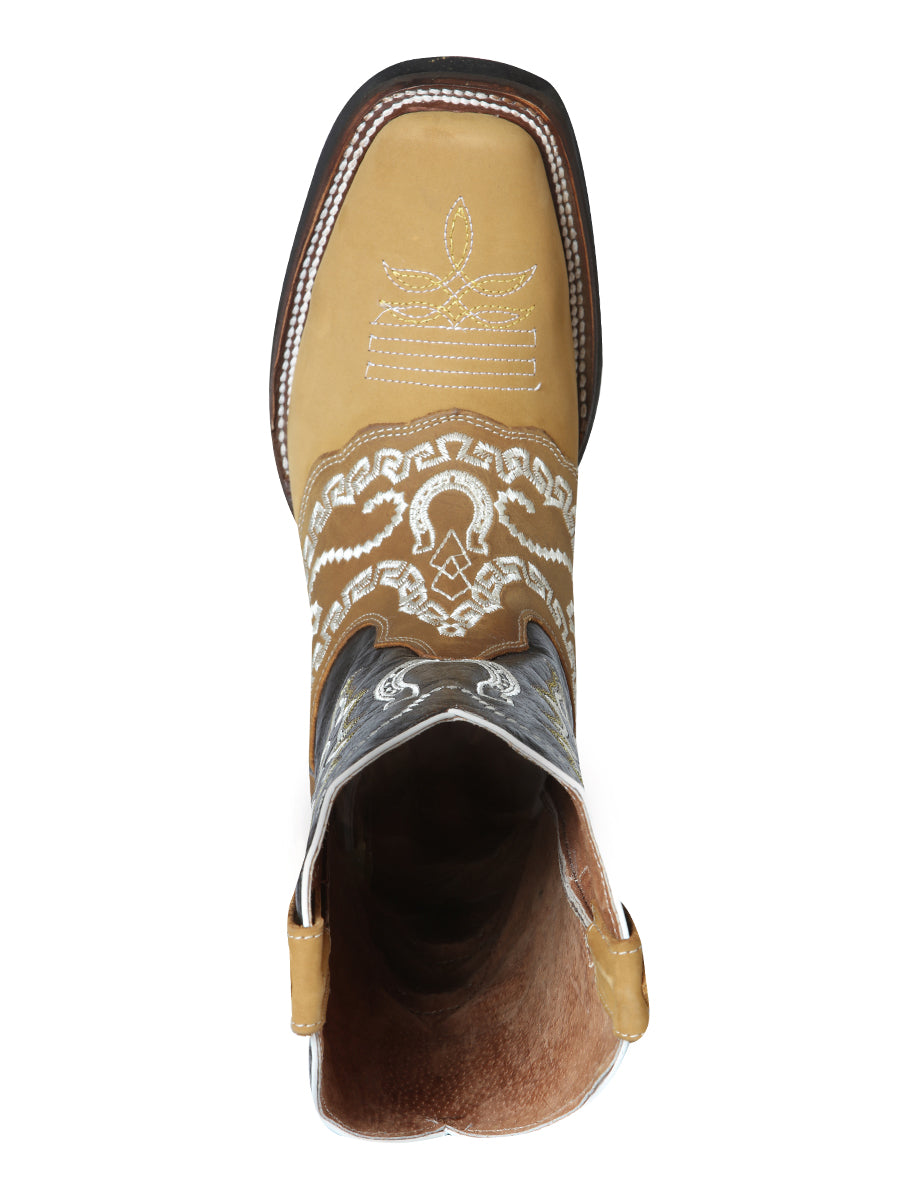 Bota Vaquera de Hombre El General Bordada Rodeo en Piel Nobuck Color Miel 51111
