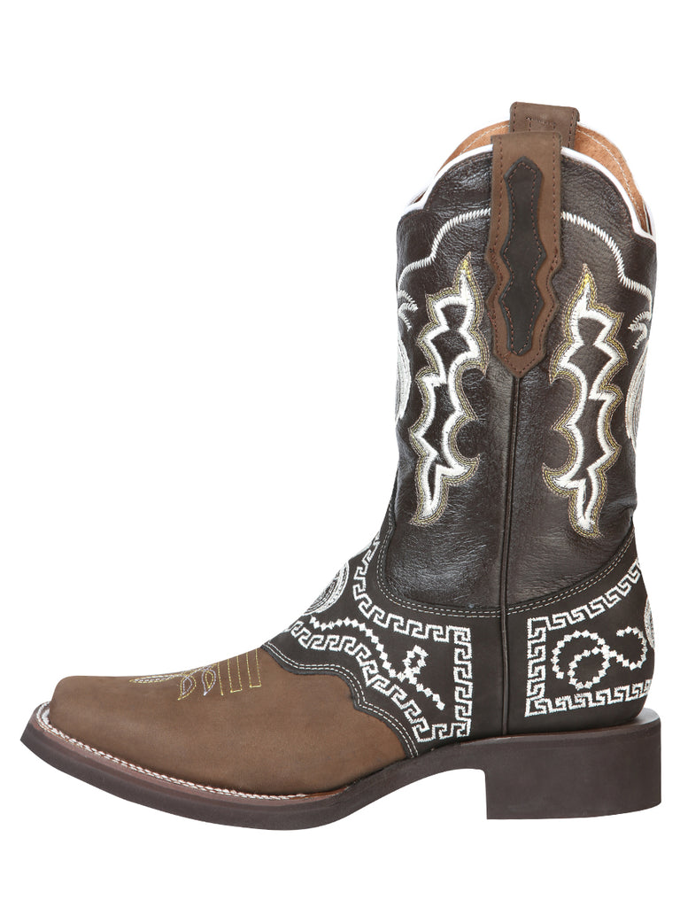 Bota Vaquera de Hombre El General Bordada Rodeo en Piel Nobuck Color Camel 51117
