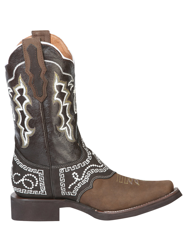 Bota Vaquera de Hombre El General Bordada Rodeo en Piel Nobuck Color Camel 51117