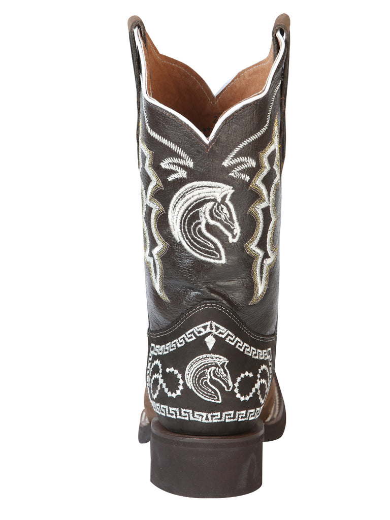 Bota Vaquera de Hombre El General Bordada Rodeo en Piel Nobuck Color Camel 51117