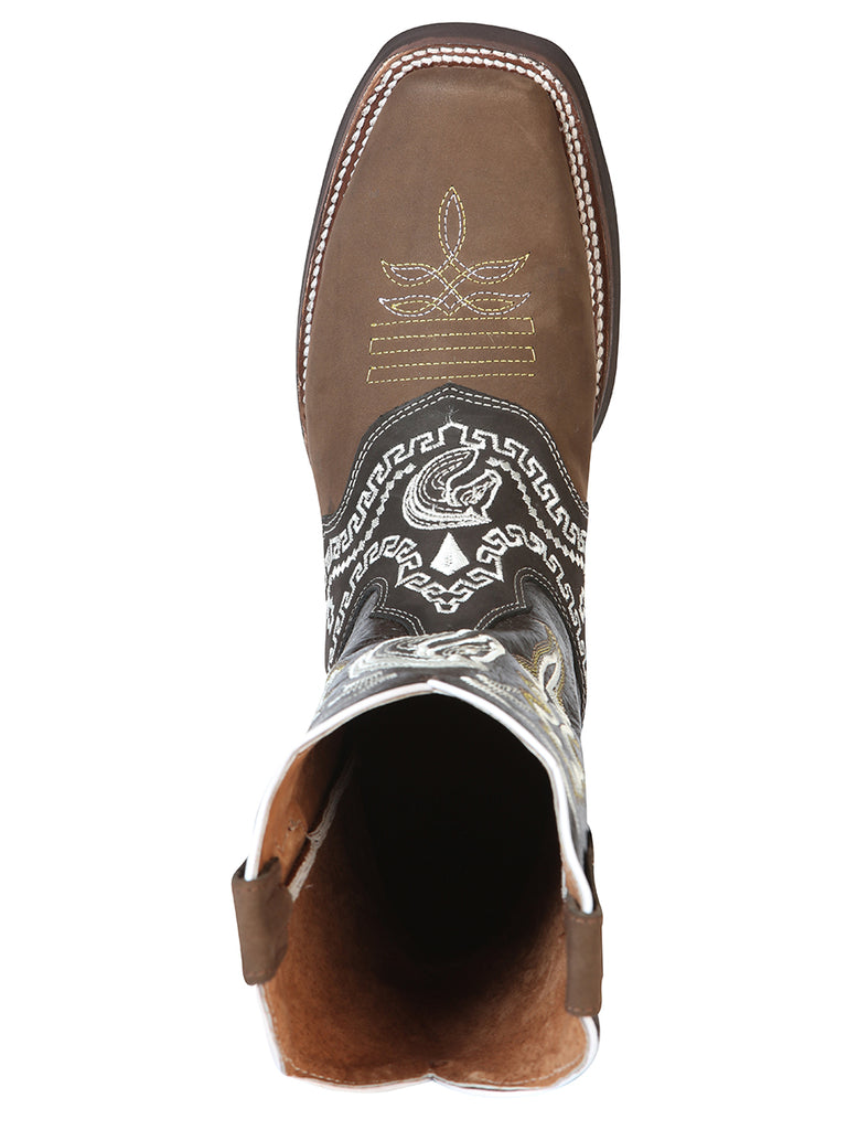 Bota Vaquera de Hombre El General Bordada Rodeo en Piel Nobuck Color Camel 51117
