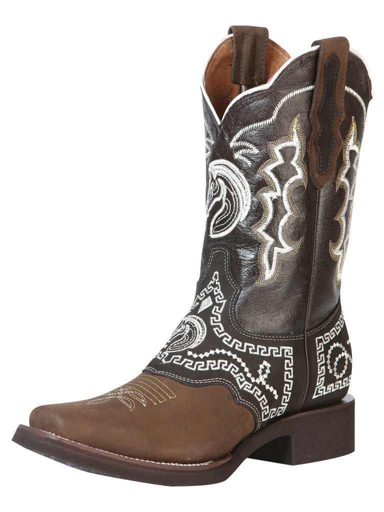 Bota Vaquera de Hombre El General Bordada Rodeo en Piel Nobuck Color Camel 51117