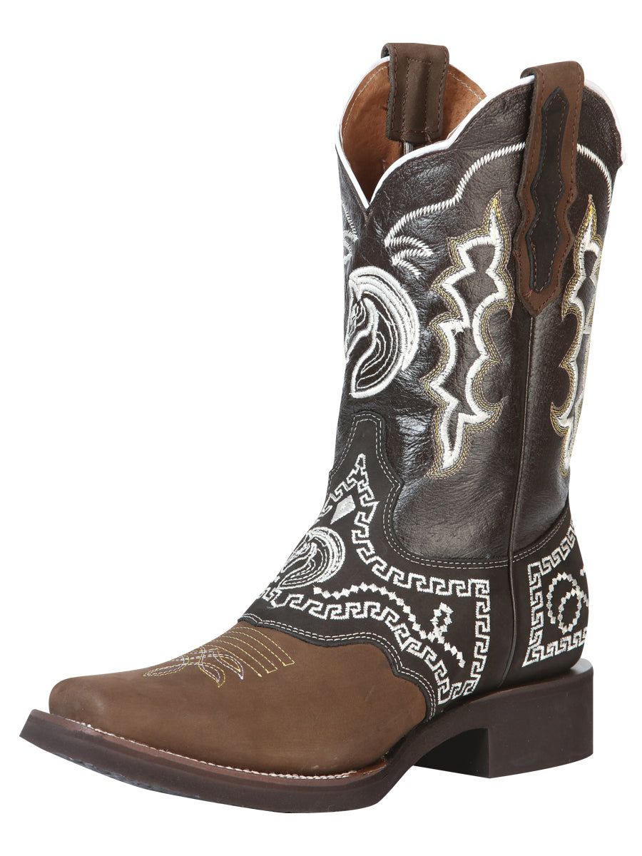 Bota Vaquera Rodeo Hombre El General Piel Nobuck Bovino Camel - Modelo 51117